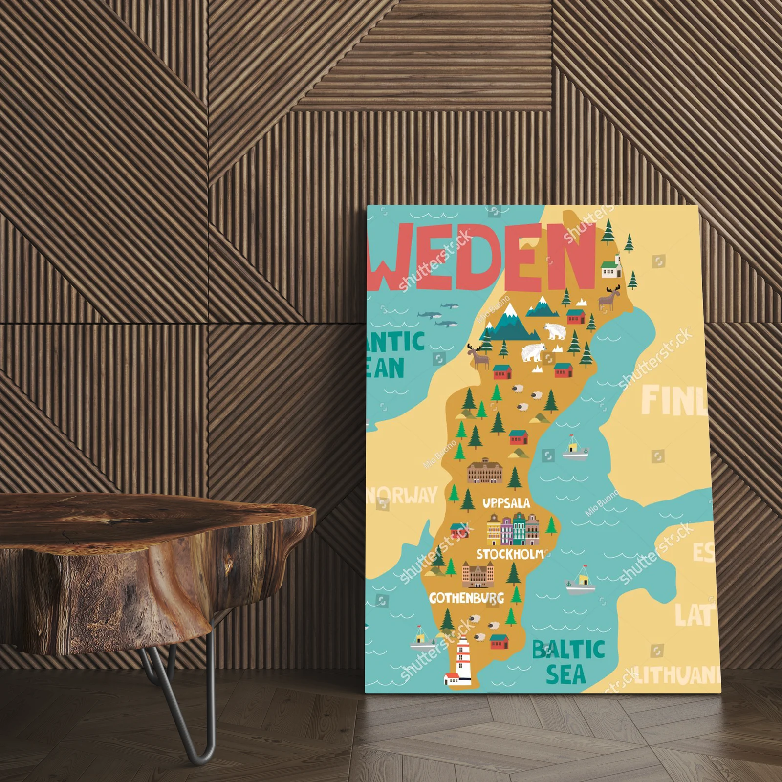 Ilustrowana mapa Szwecji w naturalnych odcieniach