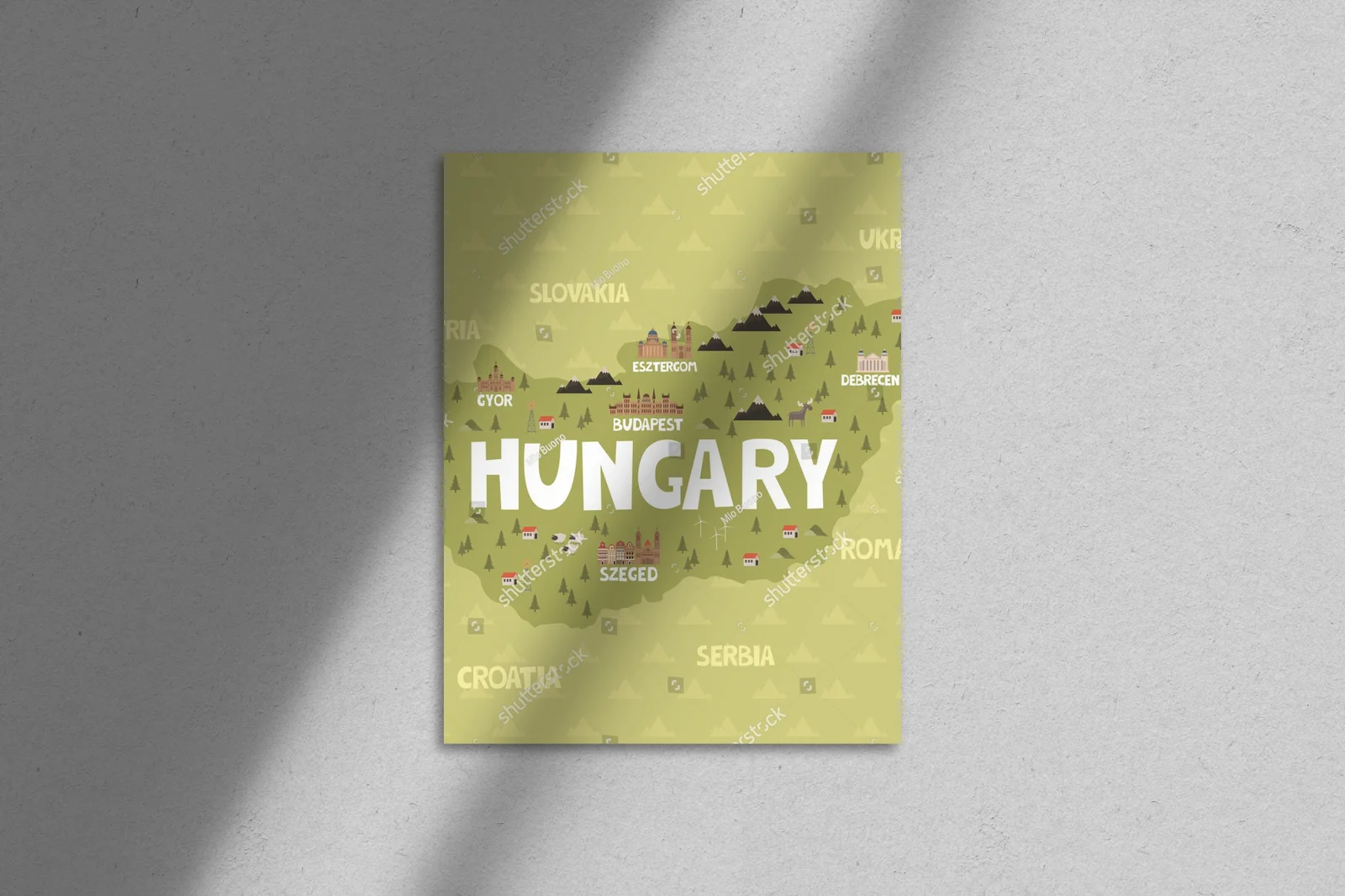 Nowoczesna ilustracja mapy Węgier w stonowanych kolorach