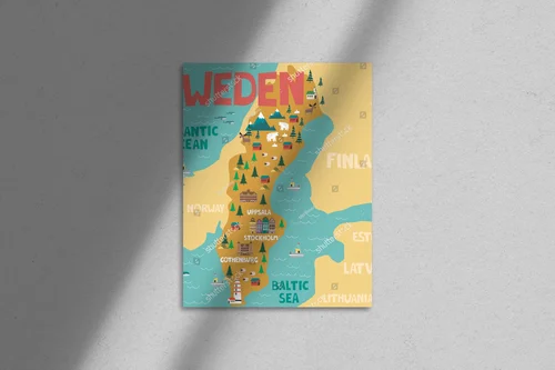 Ilustrowana mapa Szwecji w naturalnych odcieniach