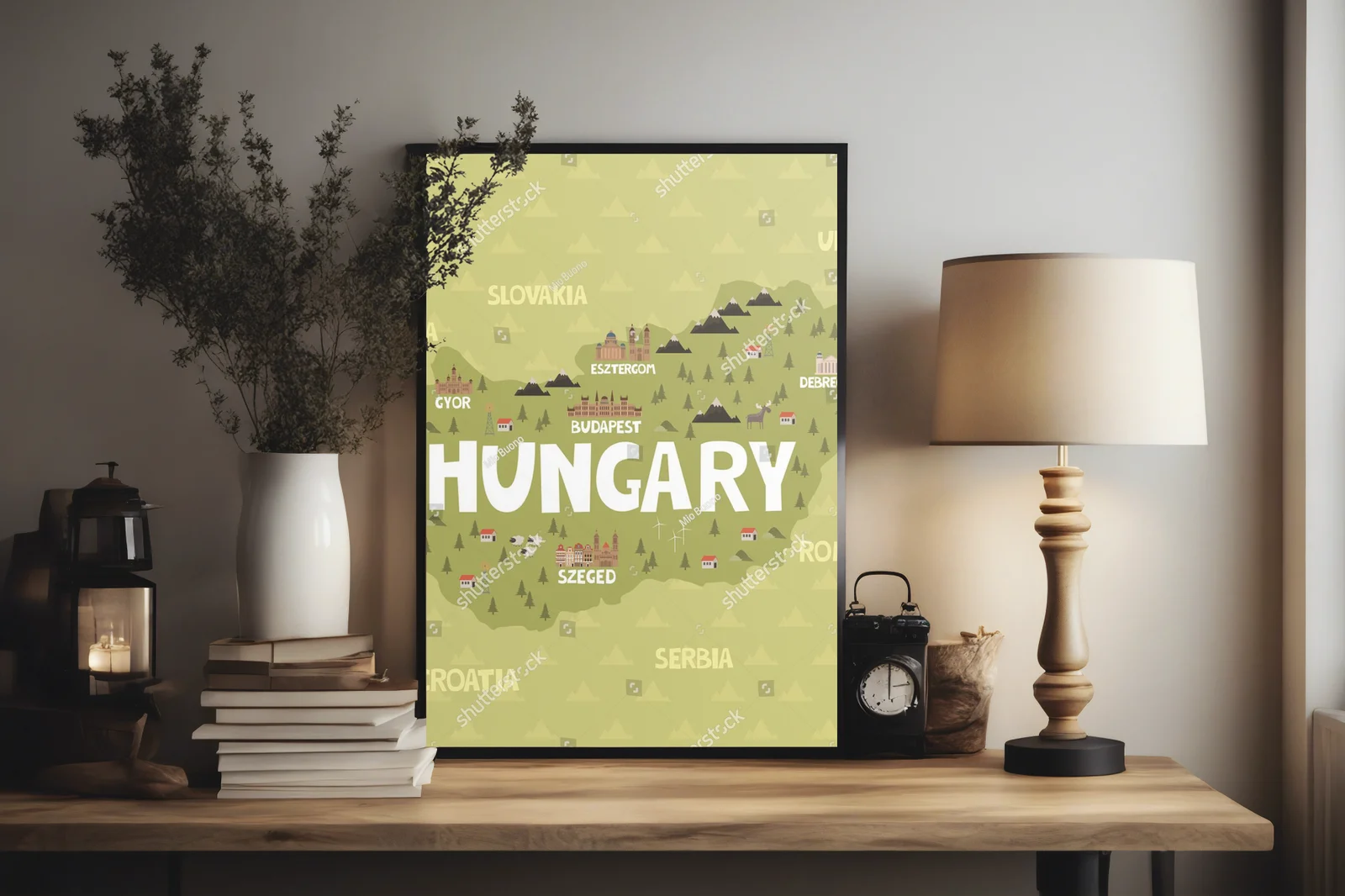 Nowoczesna ilustracja mapy Węgier w stonowanych kolorach