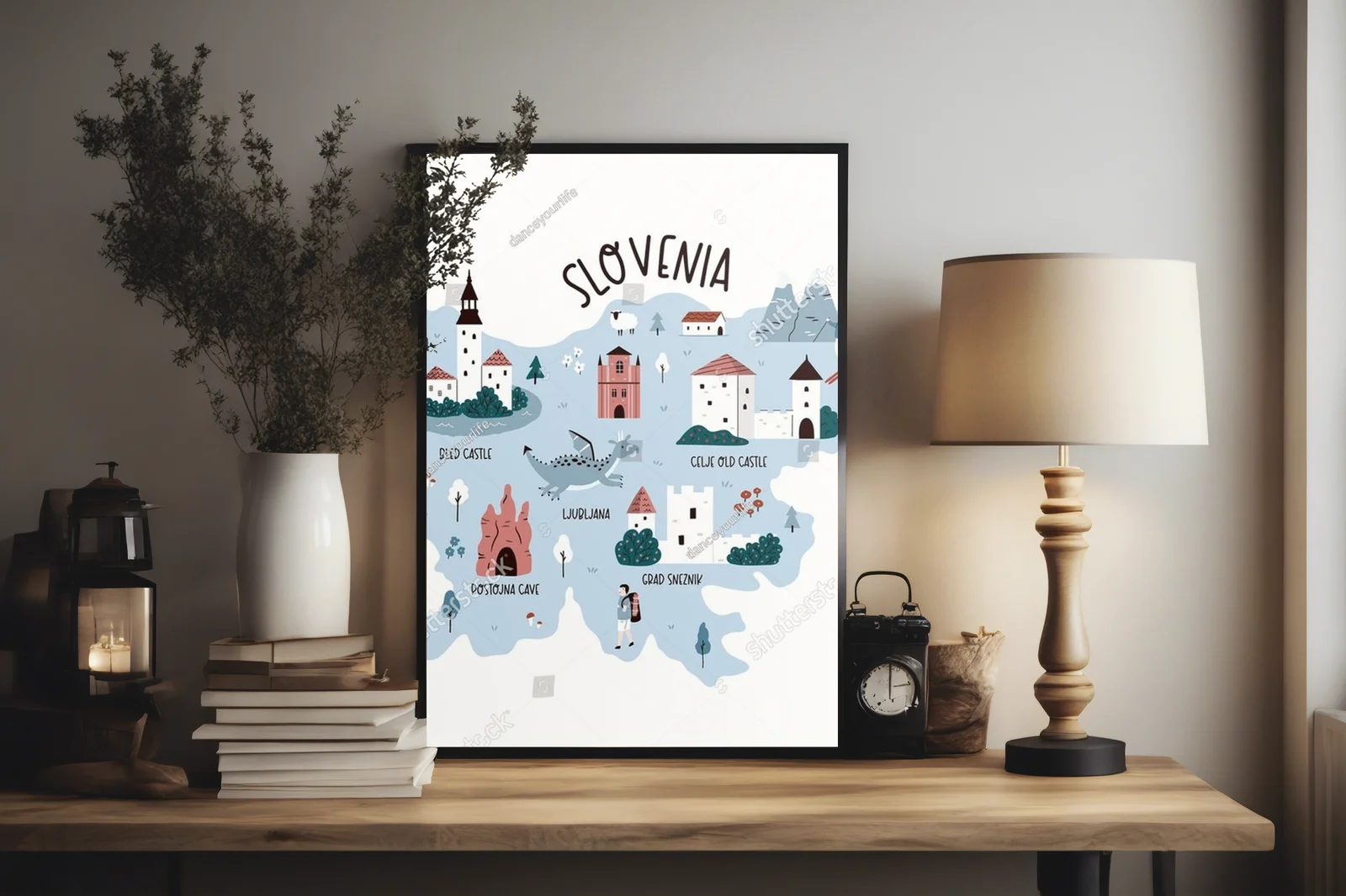 Magiczna mapa Słowenii z atrakcjami podróżniczymi