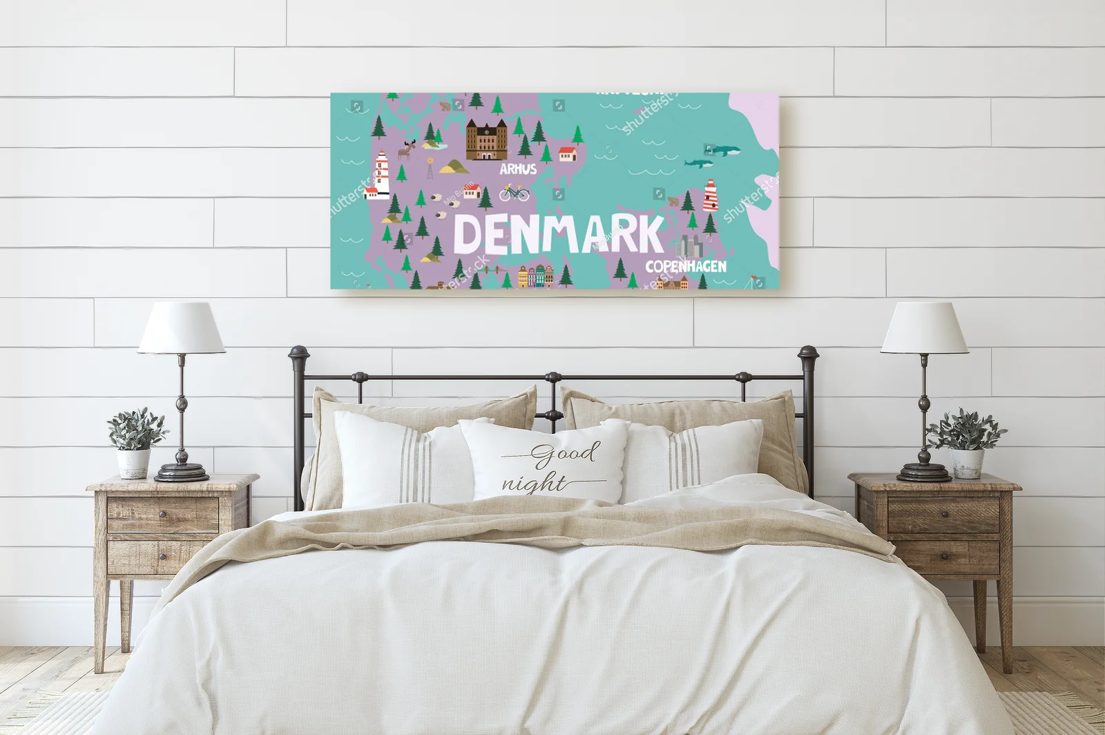 Ilustrowana mapa Danii w pastelowych odcieniach