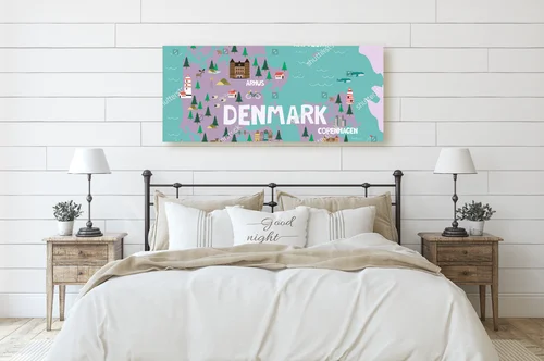 Ilustrowana mapa Danii w pastelowych odcieniach
