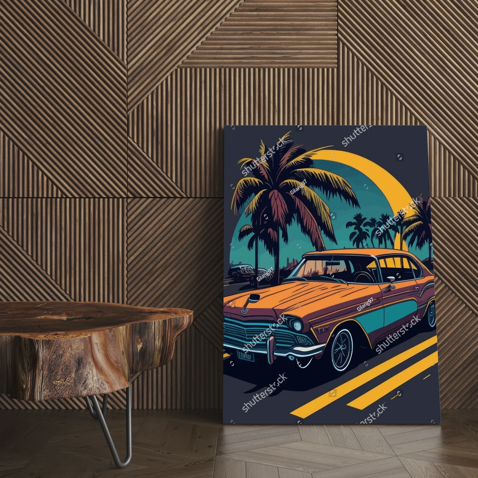 Retro samochód na tle kalifornijskich plaż