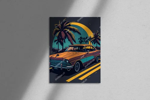 Retro samochód na tle kalifornijskich plaż