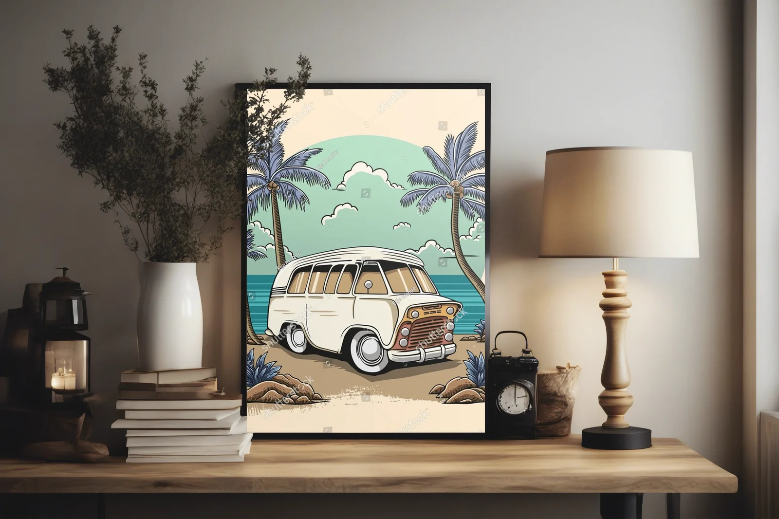 Klimatyczne retro auto na letniej plaży