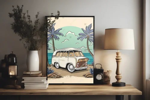 Klimatyczne retro auto na letniej plaży