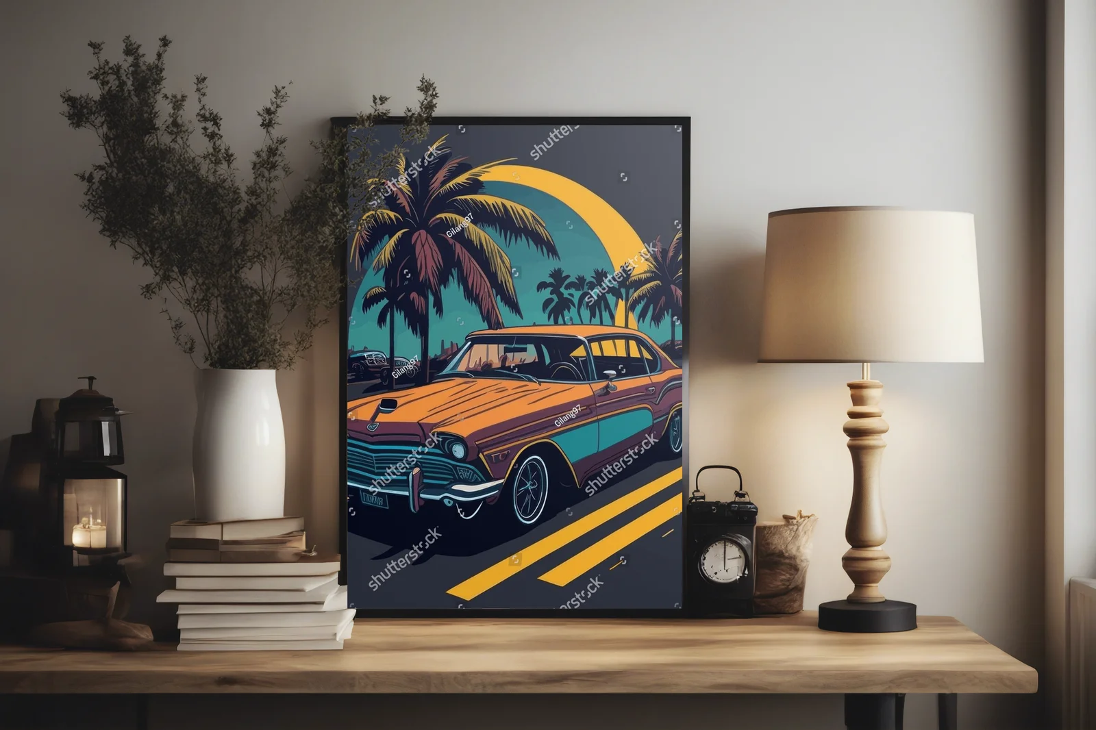 Retro samochód na tle kalifornijskich plaż
