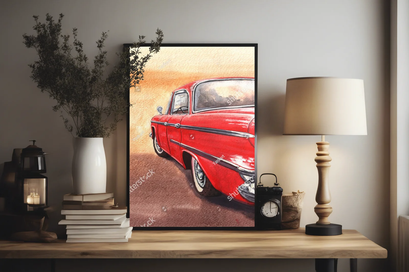Retro auto w nostalgicznych barwach akwareli