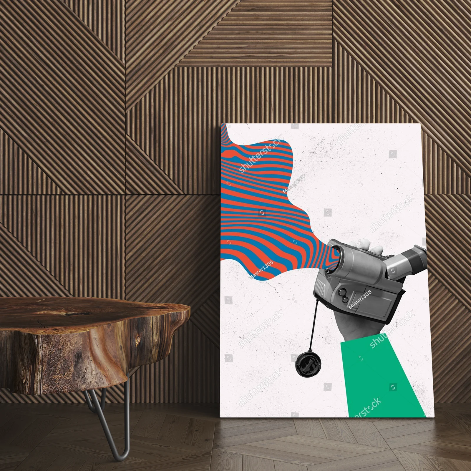 Funky kolaż z retro kamerą w pastelowej atmosferze