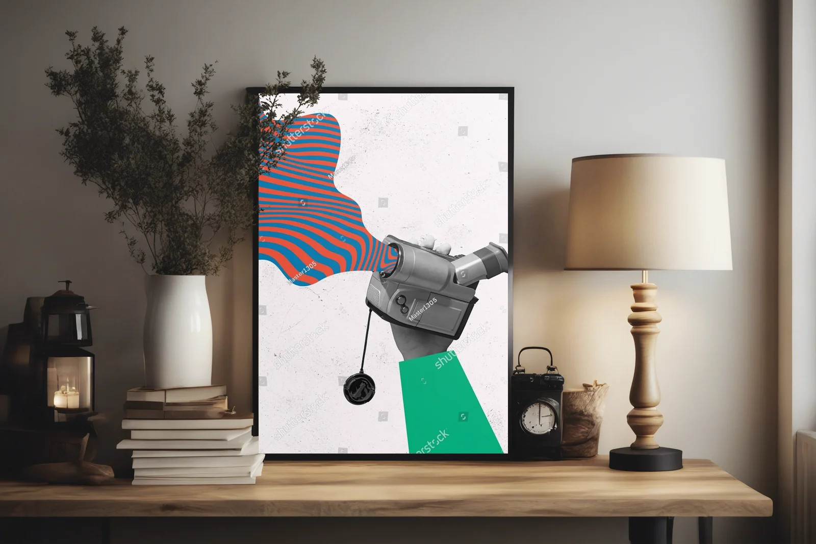 Funky kolaż z retro kamerą w pastelowej atmosferze