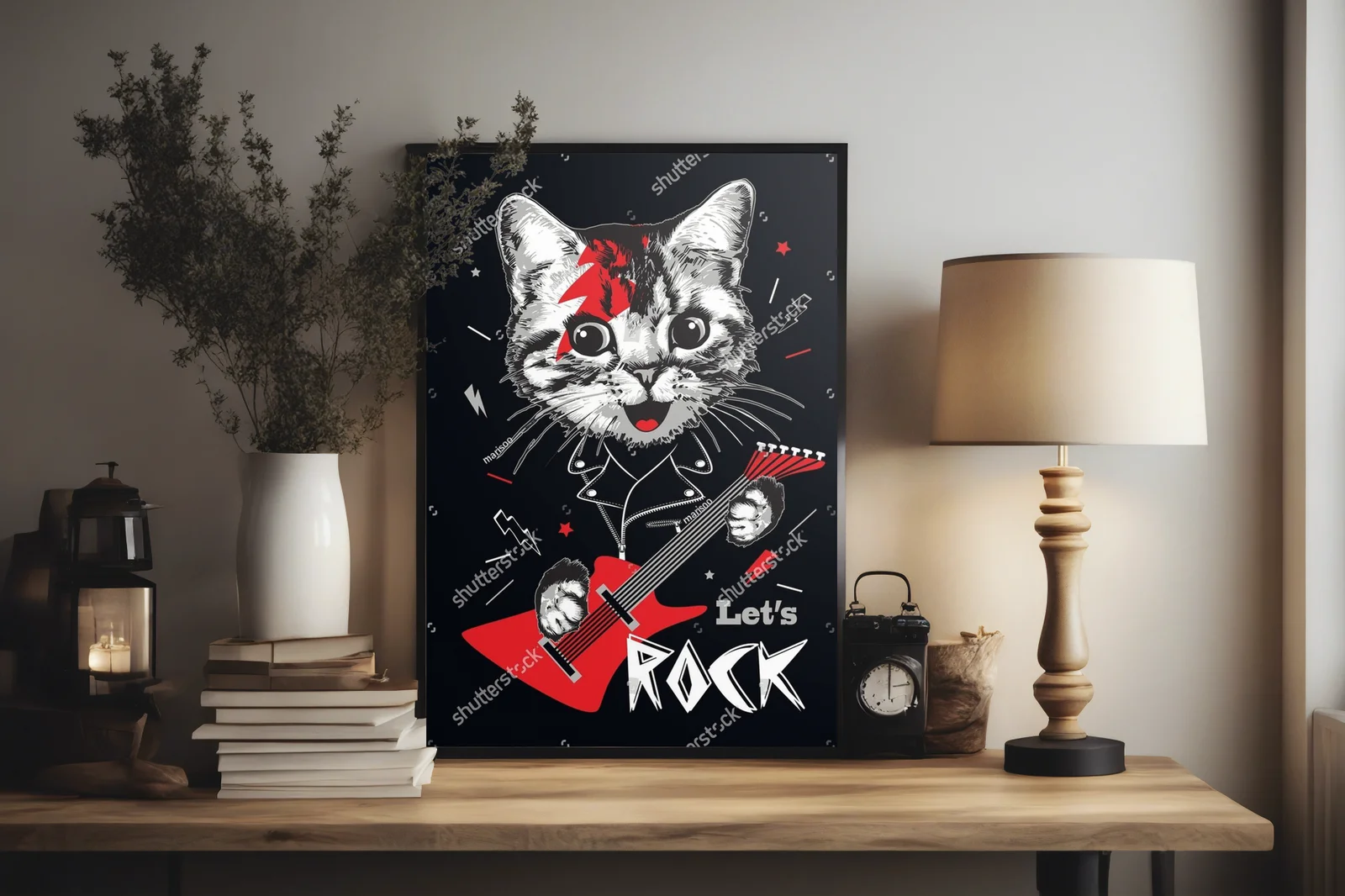 Uroczy koci portret z elektryzującą gitarą