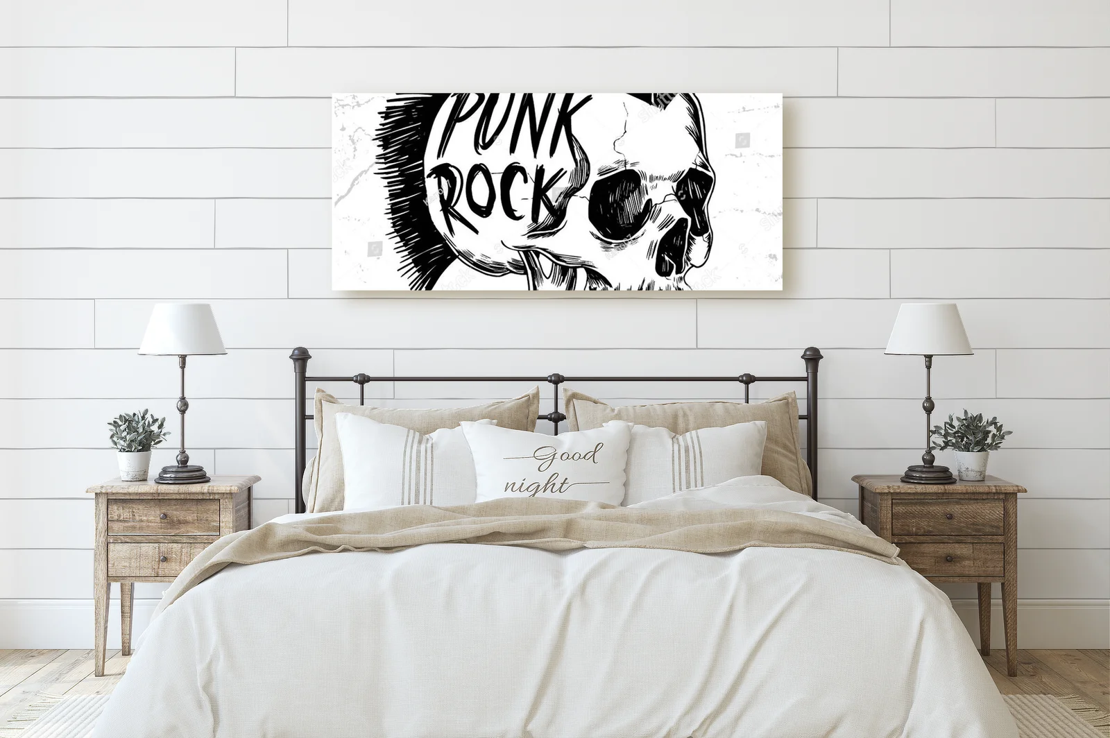 Mroczna czaszka punk rockowa w kontrastowych barwach