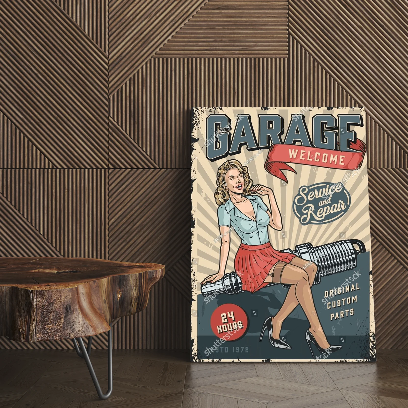 Kolorowy vintage garage: pin-up w akcji