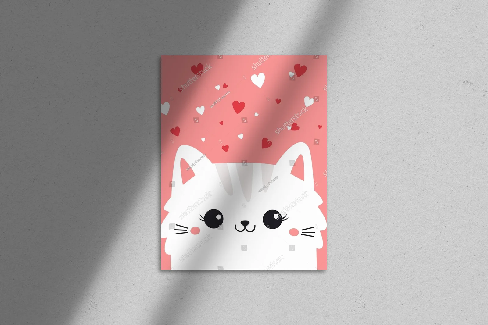 Kawaii kotek w sercach na różowym tle