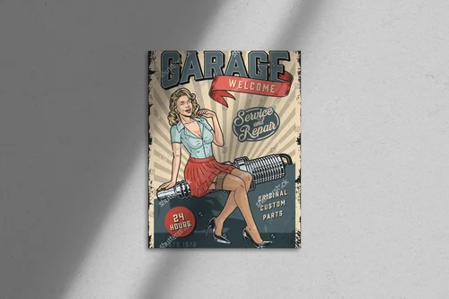 Kolorowy vintage garage: pin-up w akcji