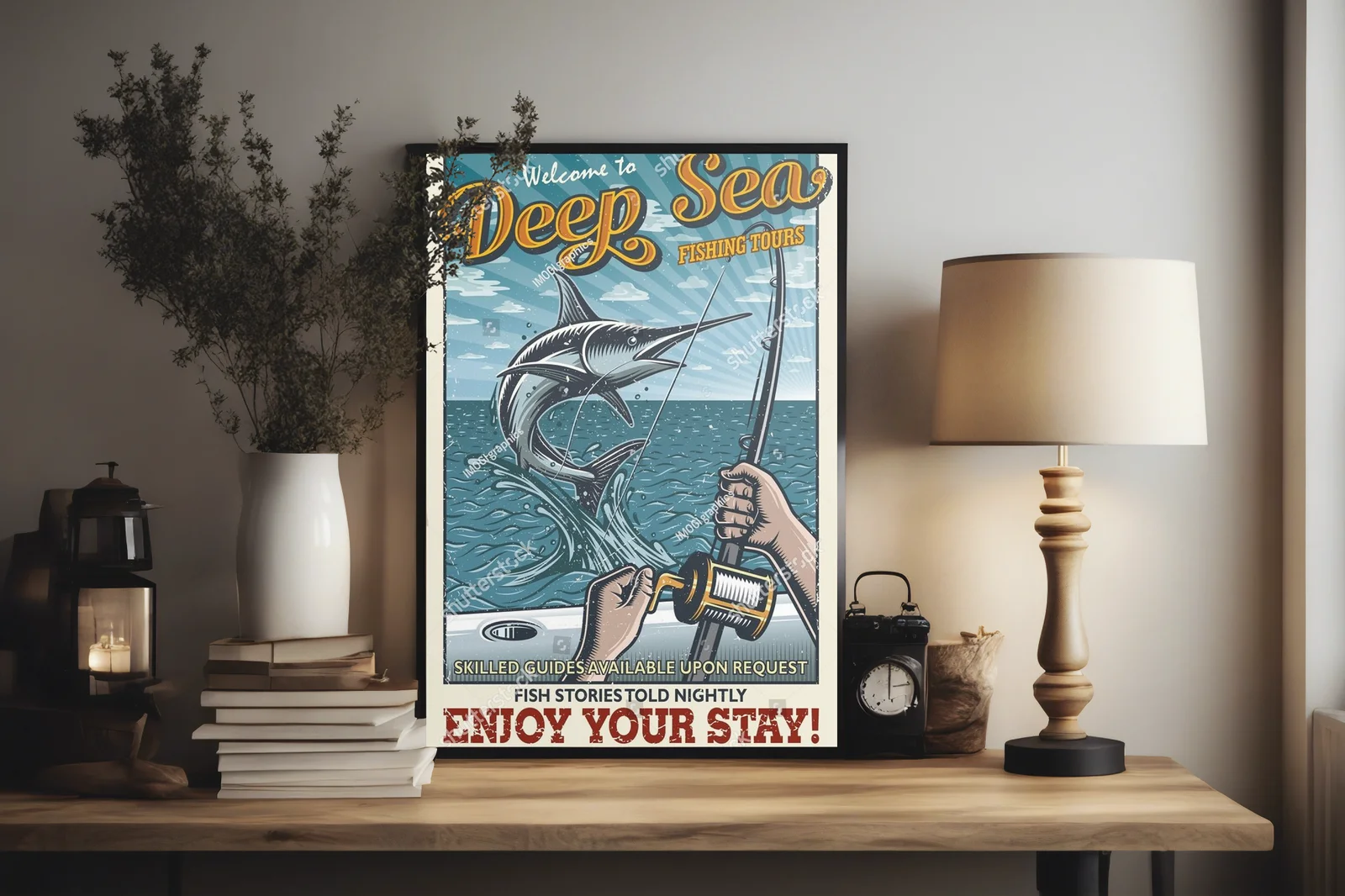 Vintage morski plakat z emocjami i przygodą