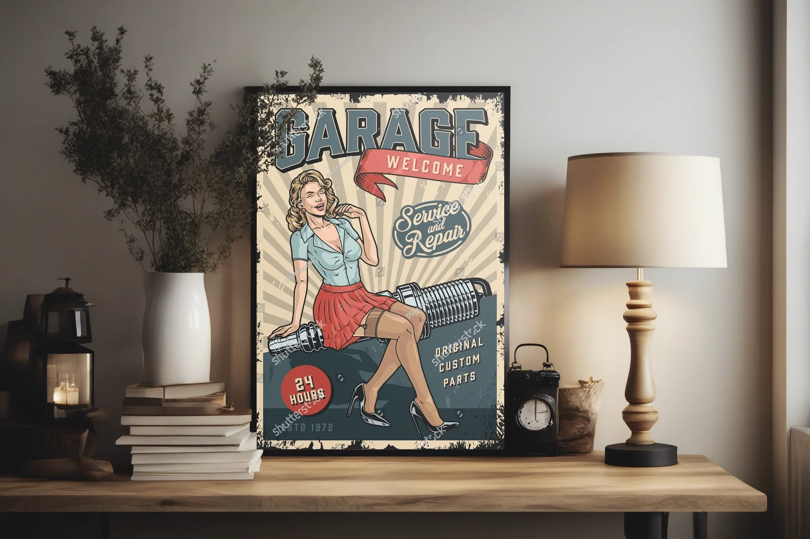 Kolorowy vintage garage: pin-up w akcji
