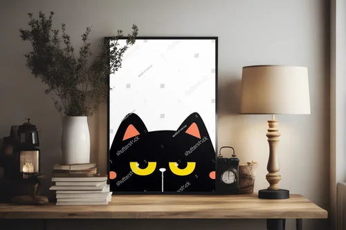 Zabawny kotek z wielkimi oczami w minimalistycznym stylu