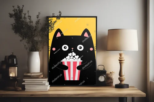 Uroczy kociak z popcornem w radosnym stylu