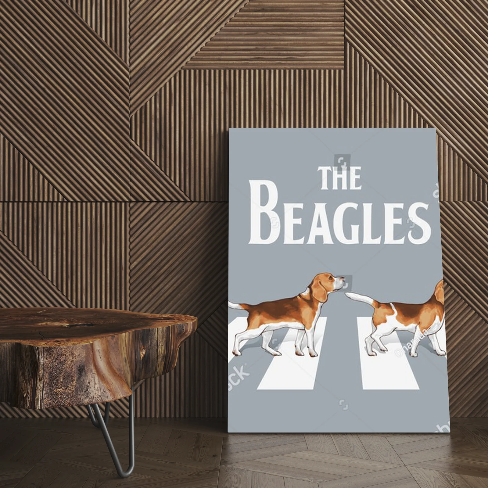 Wesołe beagle w retro stylu na ulicy