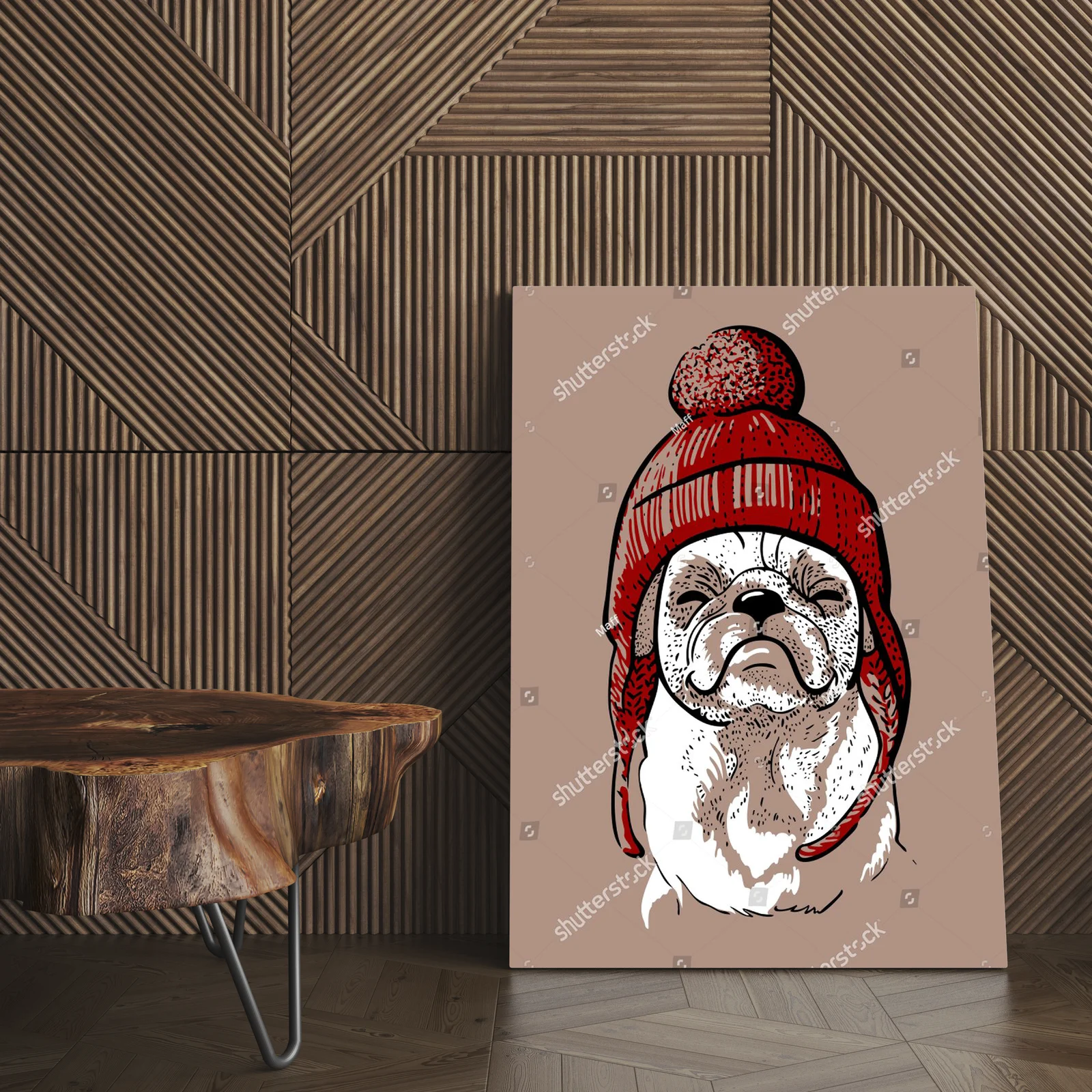 Uroczy pug w hipsterskim swetrze z pomponem