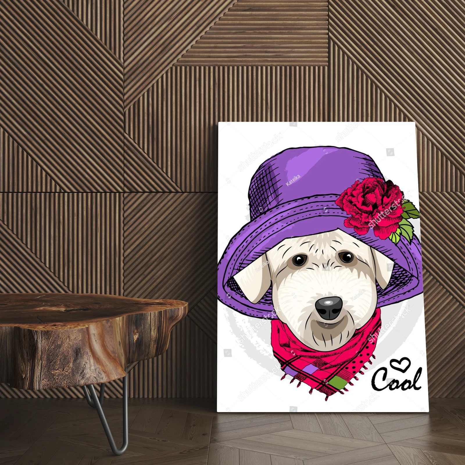 Stylowy piesek w purpurowym kapeluszu inspirujący modą