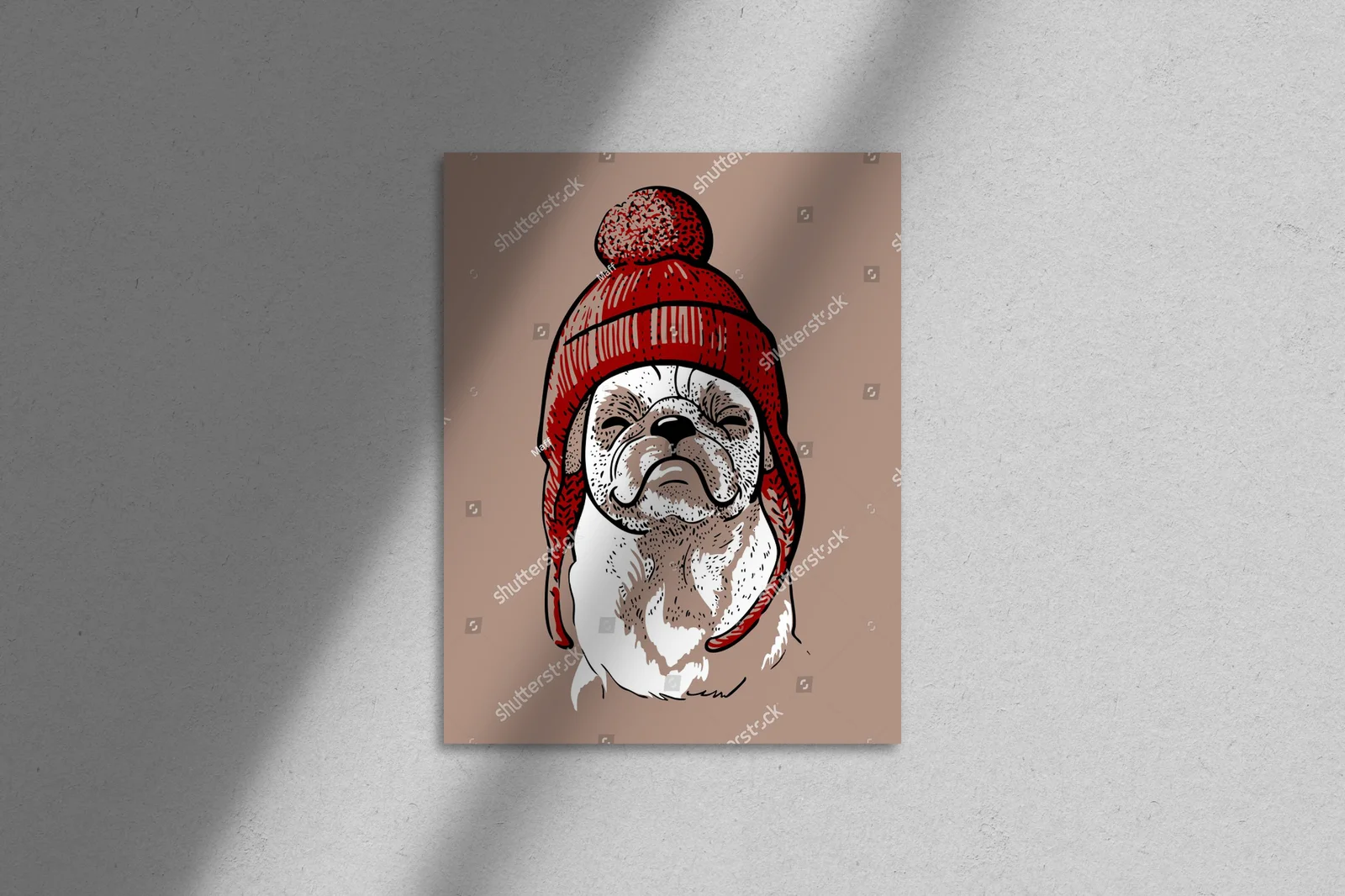 Uroczy pug w hipsterskim swetrze z pomponem