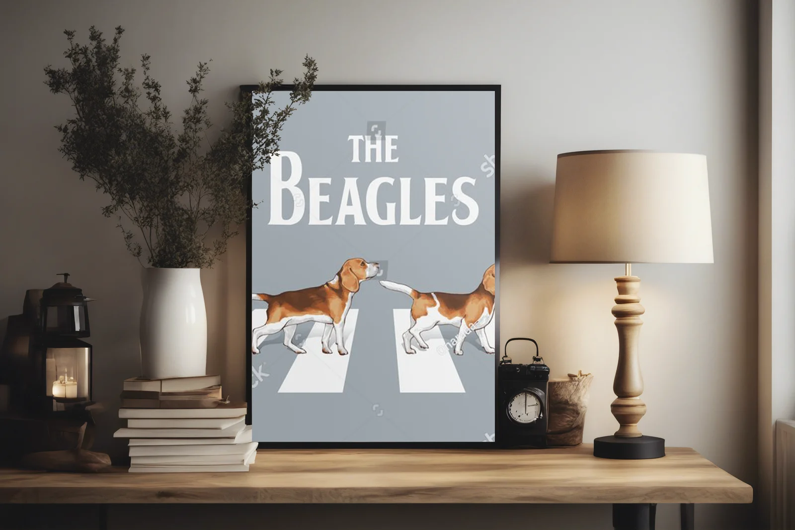 Wesołe beagle w retro stylu na ulicy