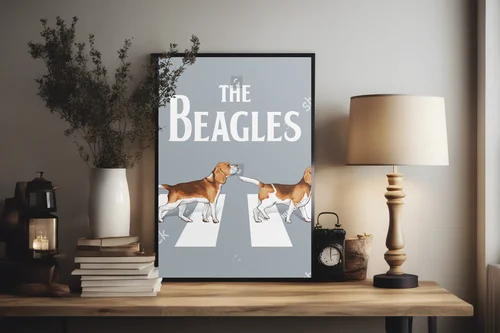 Wesołe beagle w retro stylu na ulicy