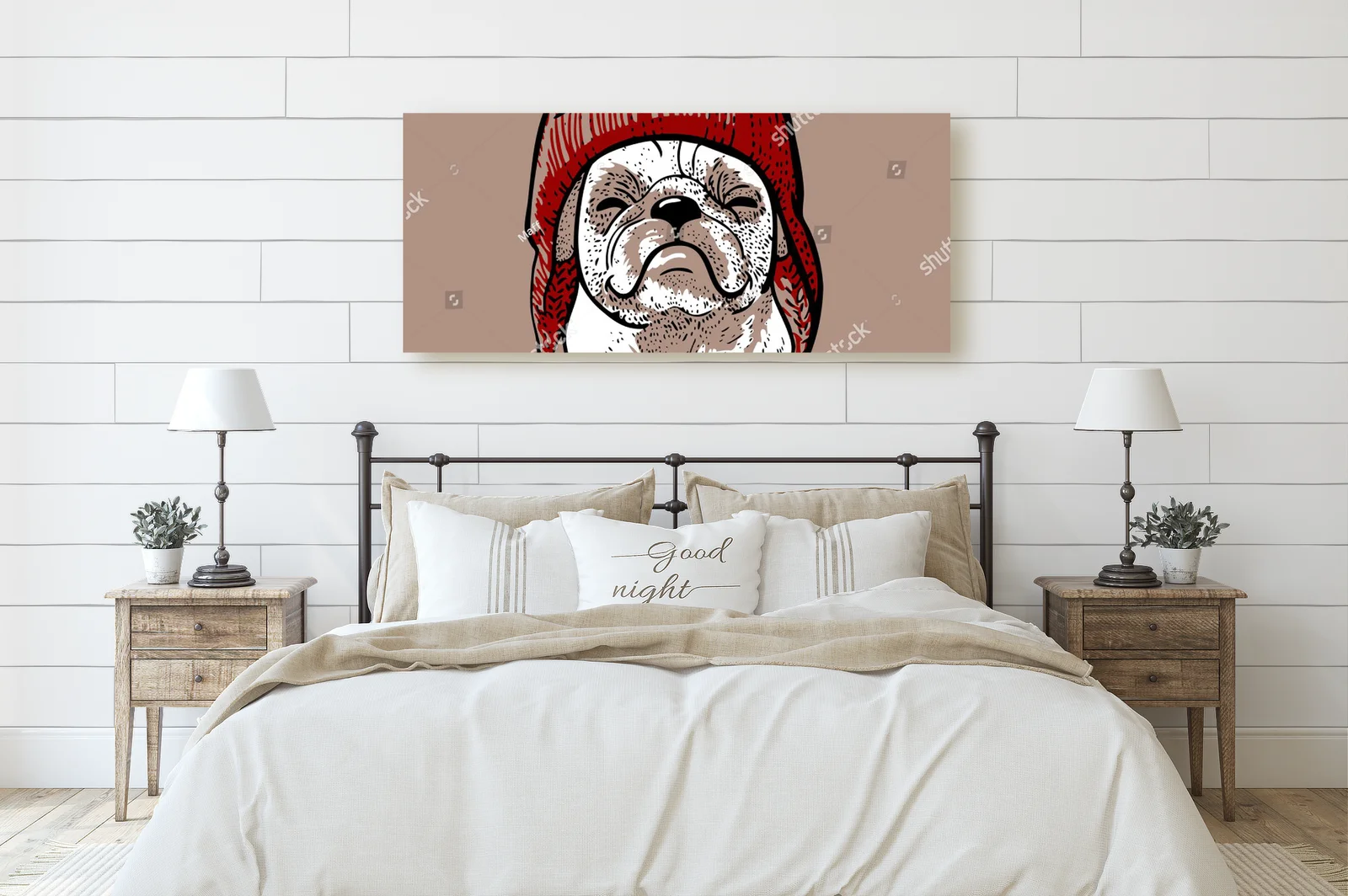 Uroczy pug w hipsterskim swetrze z pomponem