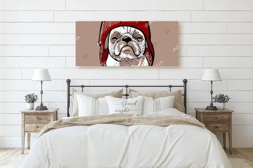 Uroczy pug w hipsterskim swetrze z pomponem