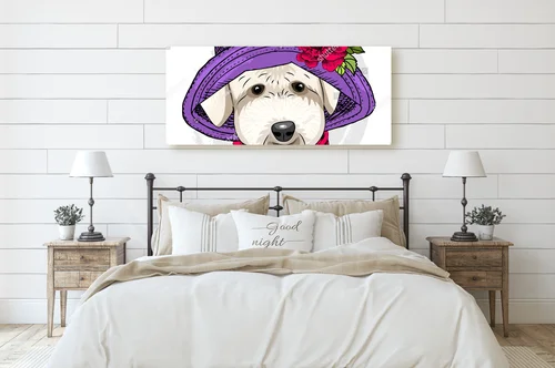 Stylowy piesek w purpurowym kapeluszu inspirujący modą