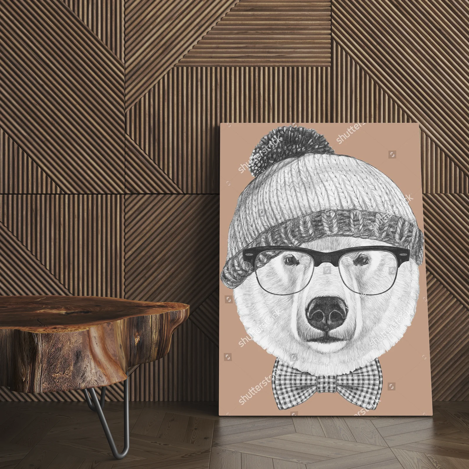 Urokliwy portret białego misia w zimowej stylizacji
