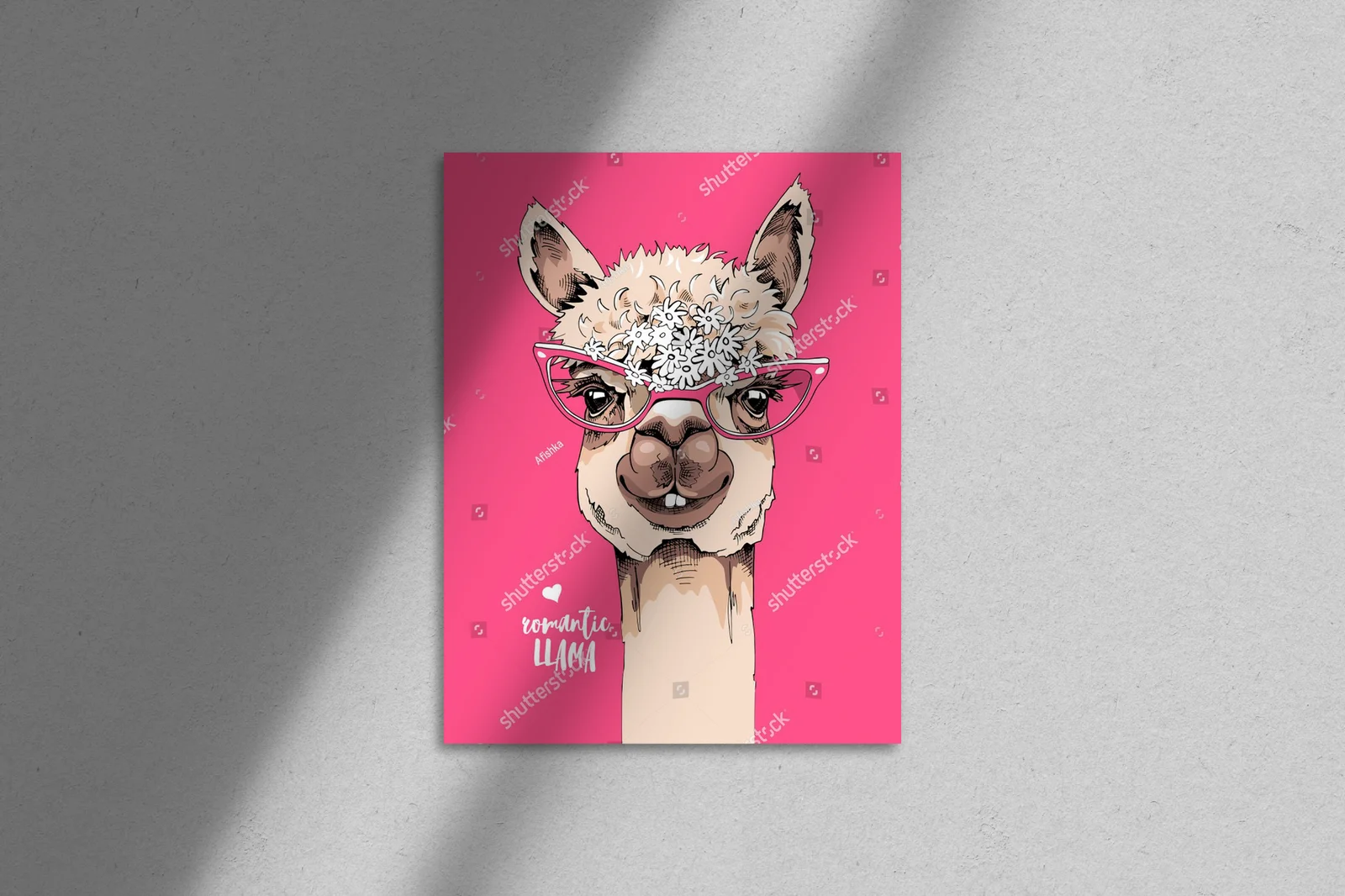 Hipsterska lama w romantycznym stylu na różowym tle