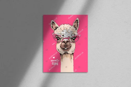 Hipsterska lama w romantycznym stylu na różowym tle