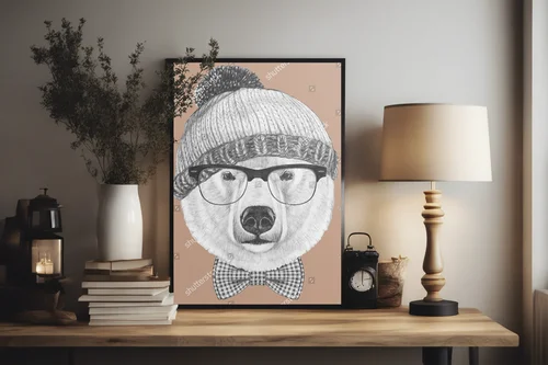 Urokliwy portret białego misia w zimowej stylizacji