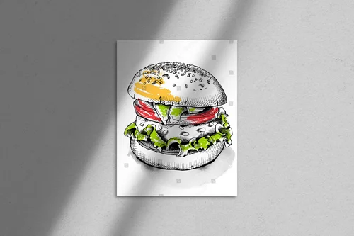 Apetyczny burger w białej, vintage aranżacji