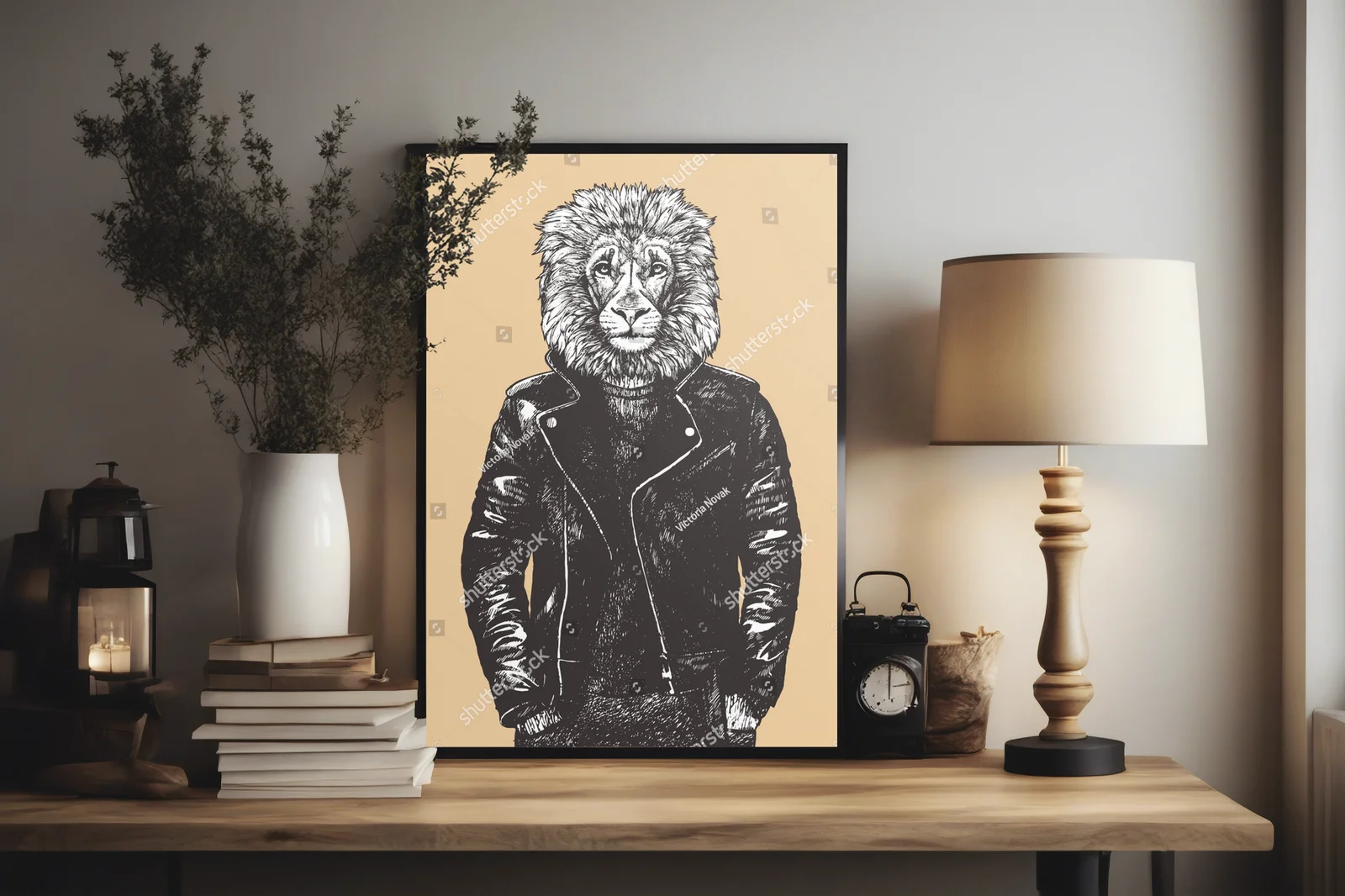 Stylowy lew w skórzanej kurtce – artystyczna wizja
