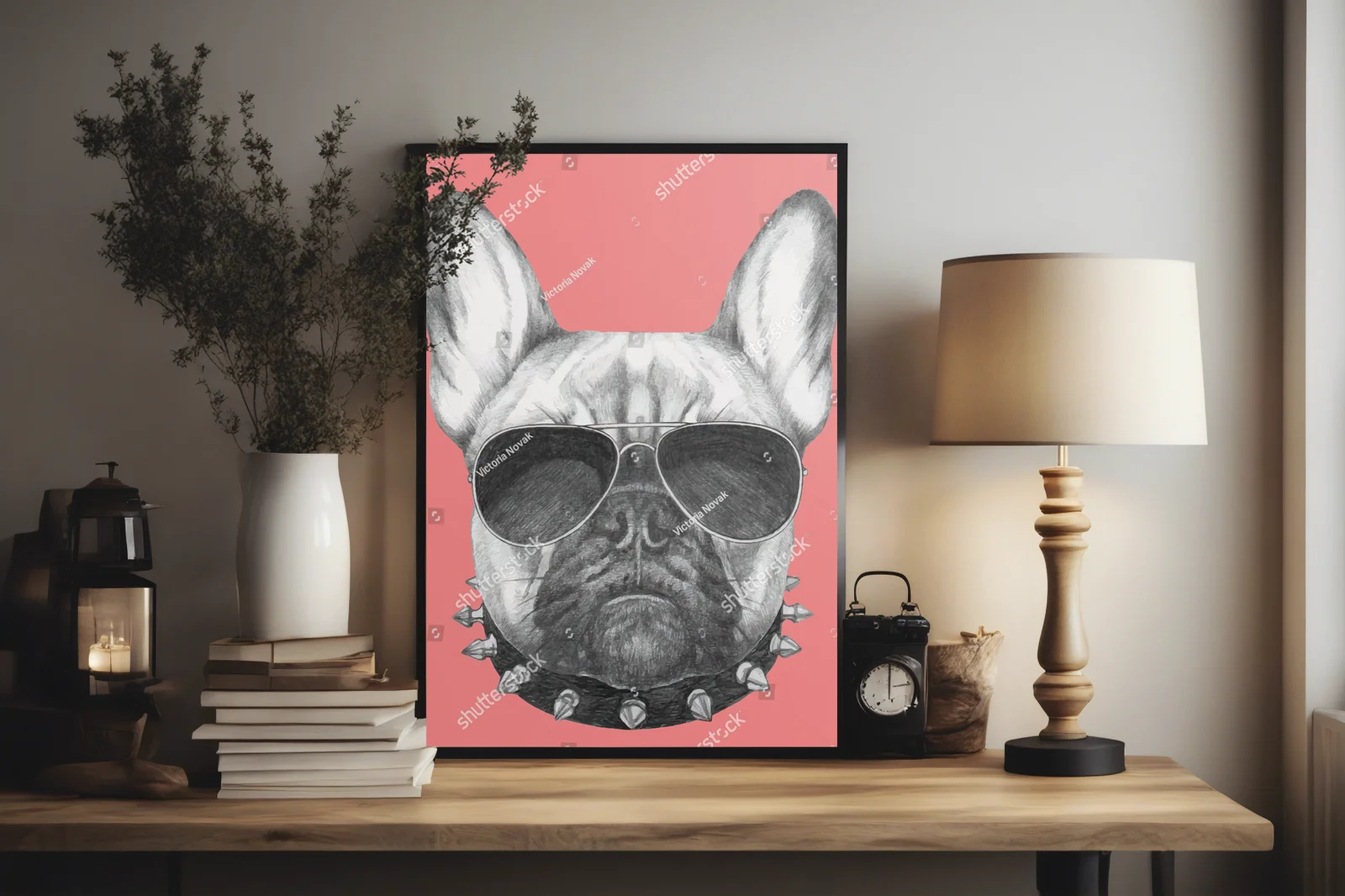Stylowy portret buldożka francuskiego w modnych dodatkach