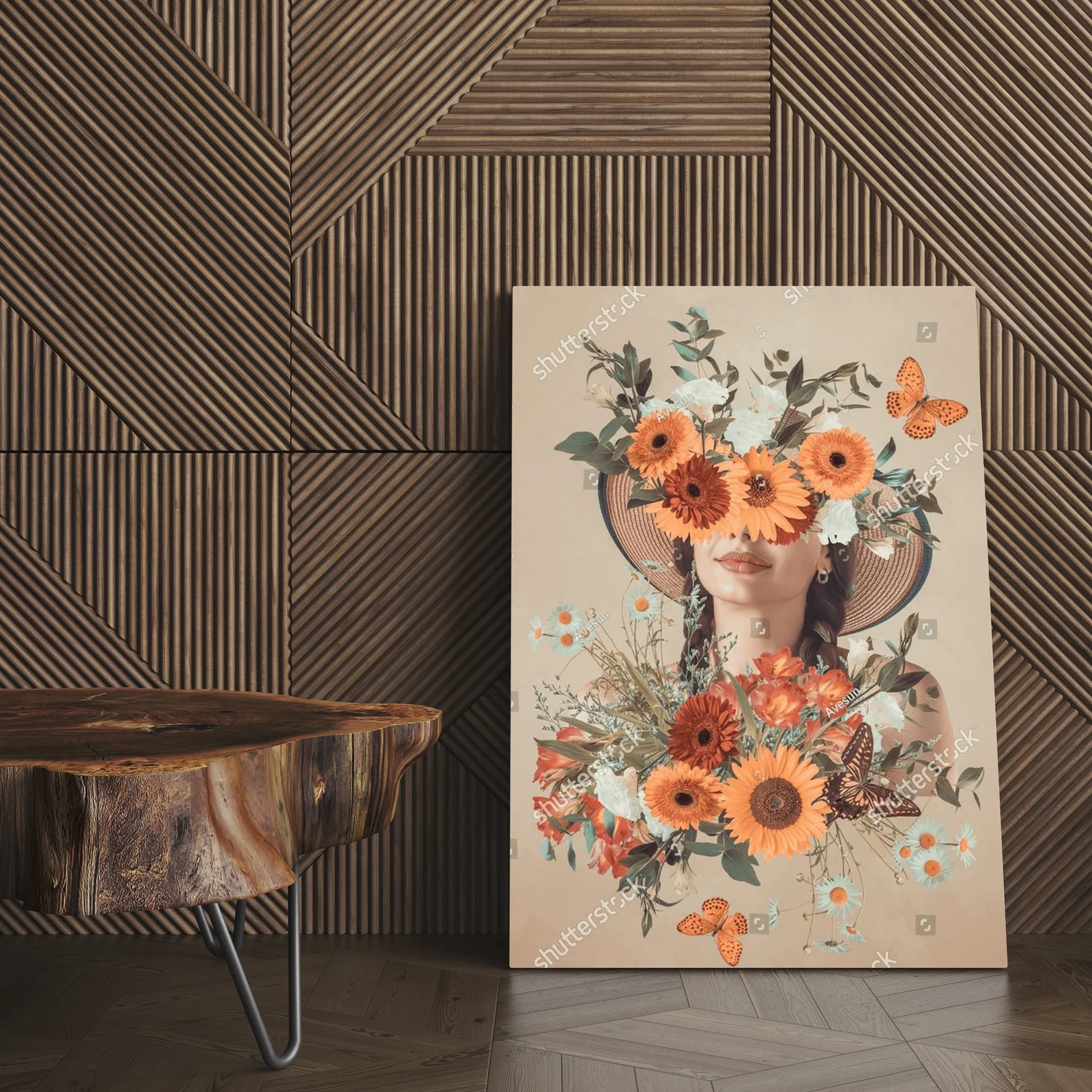 Fantazyjny portret młodej kobiety w kwiatowej kompozycji