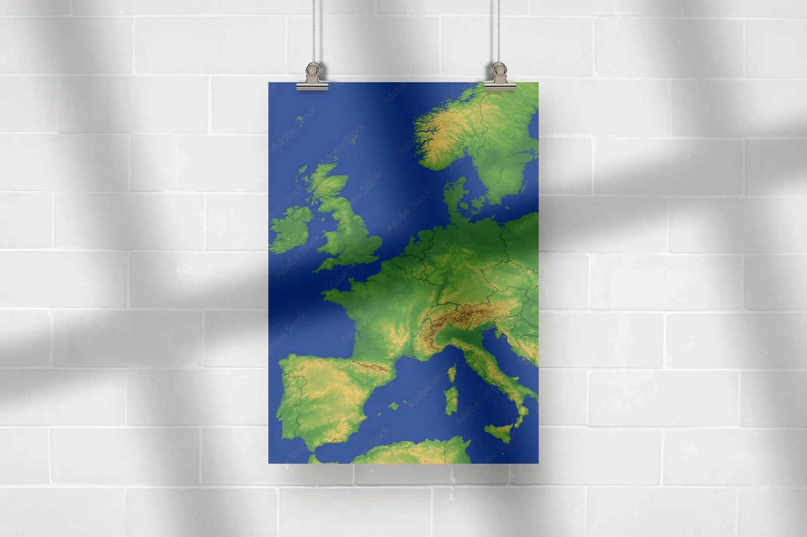 Mapa Europy Zachodniej w odcieniach elektrycznego błękitu