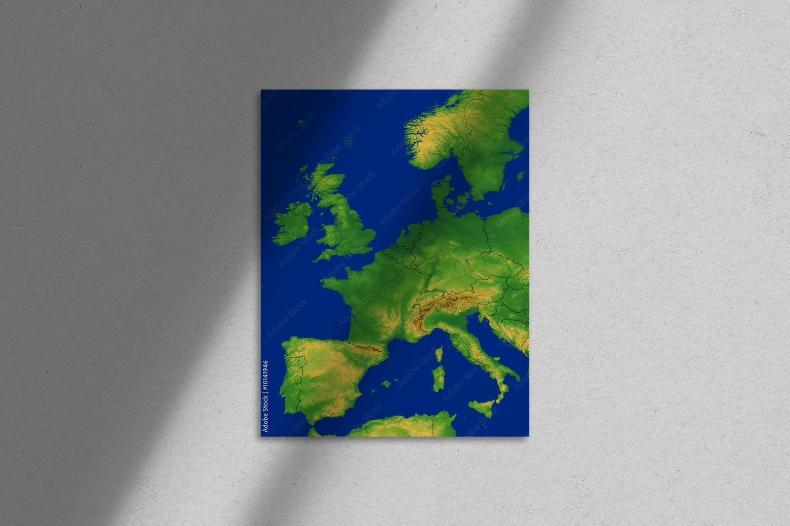 Mapa Europy Zachodniej w odcieniach elektrycznego błękitu