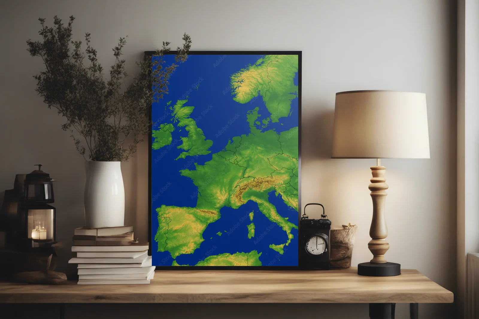 Mapa Europy Zachodniej w odcieniach elektrycznego błękitu