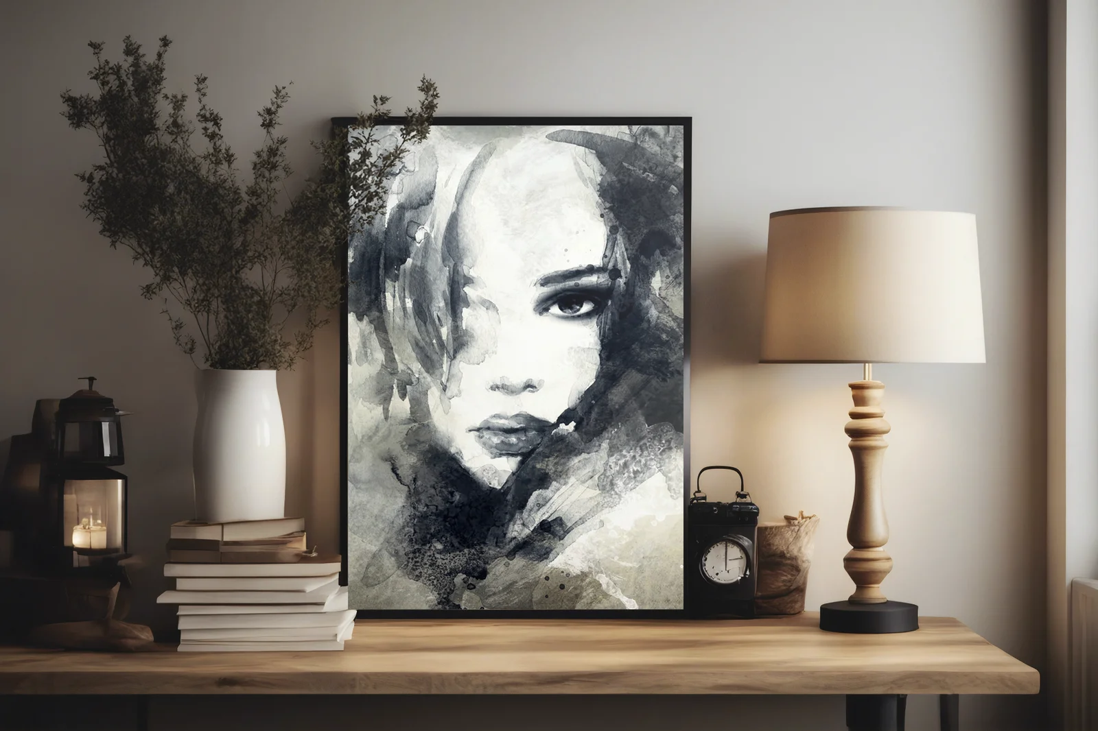 Subtelny abstrakcyjny portret kobiety w odcieniach bieli