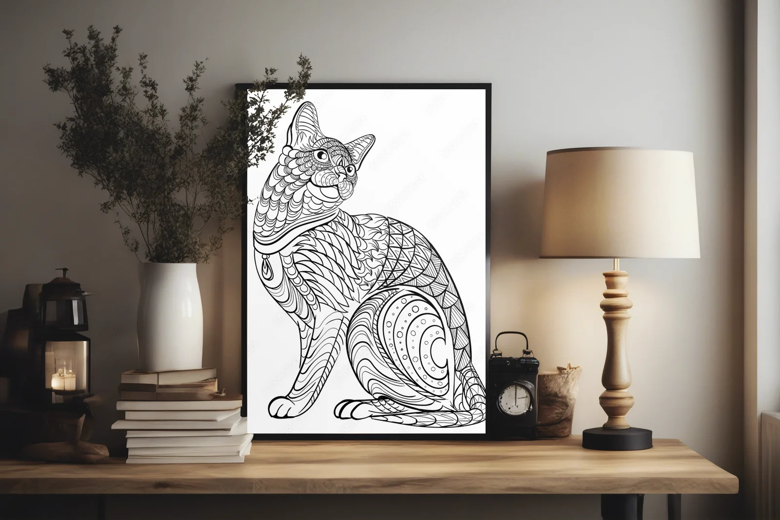 Ręcznie Rysowany Ilustracyjny Zawijas w Czerni i Bieli