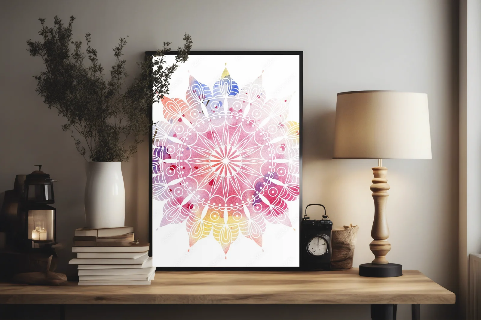 Kolorowa mandala w artystycznej akwareli