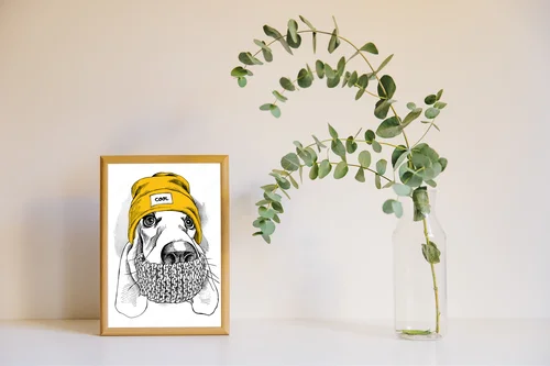 Stylowy Basset Hound w hipsterskim nakryciu