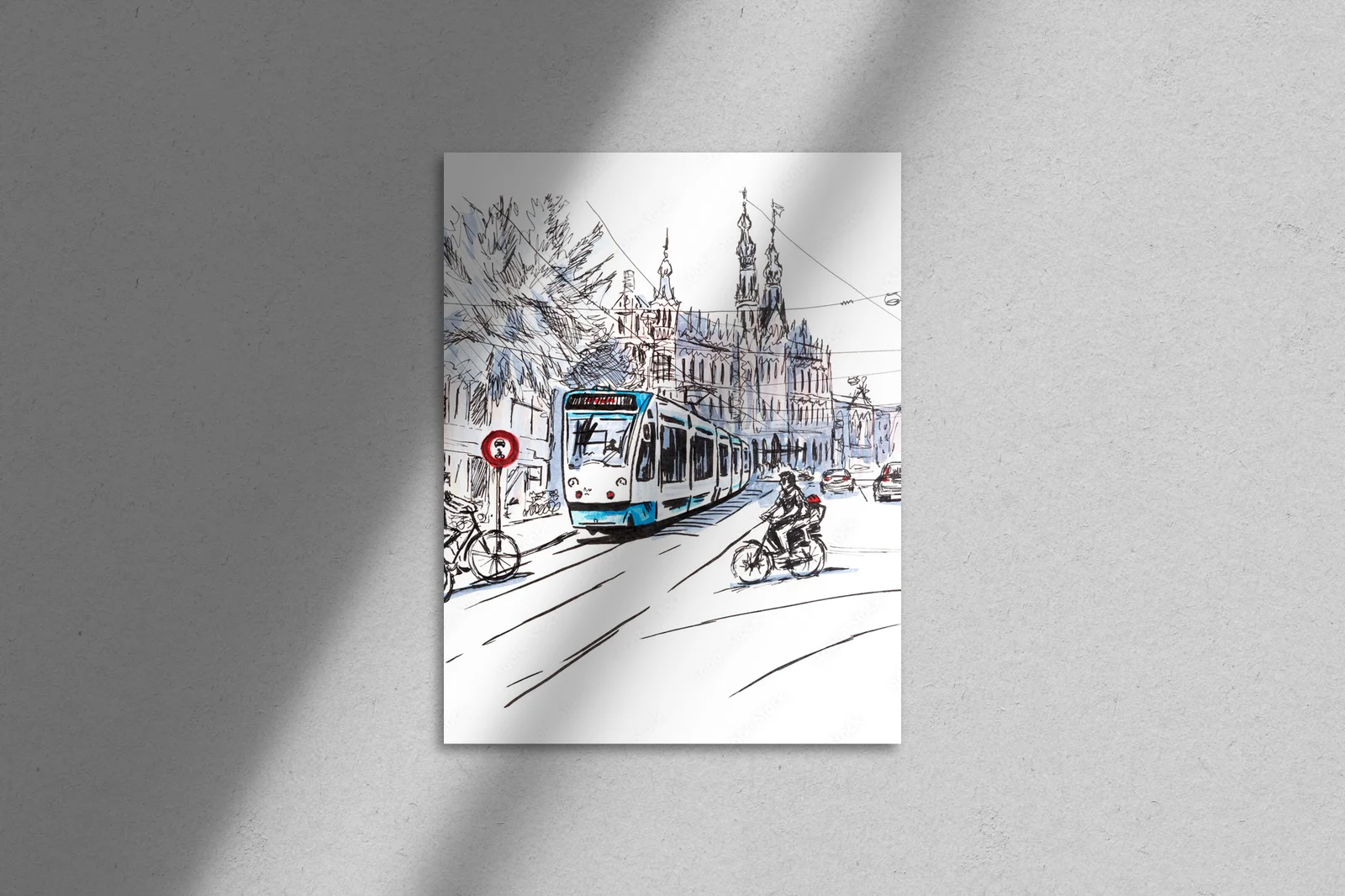 Urokliwe amsterdamskie uliczki z rowerami i tramwajami