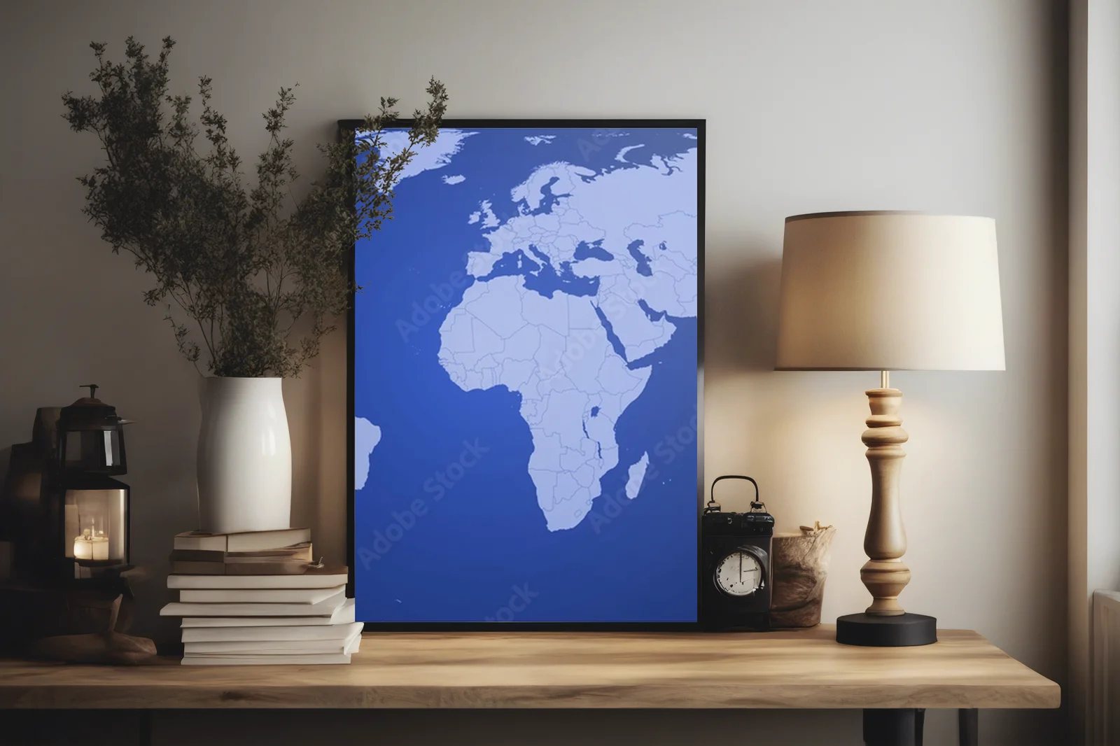 Tajemnicza mapa świata w eleganckich odcieniach niebieskiego